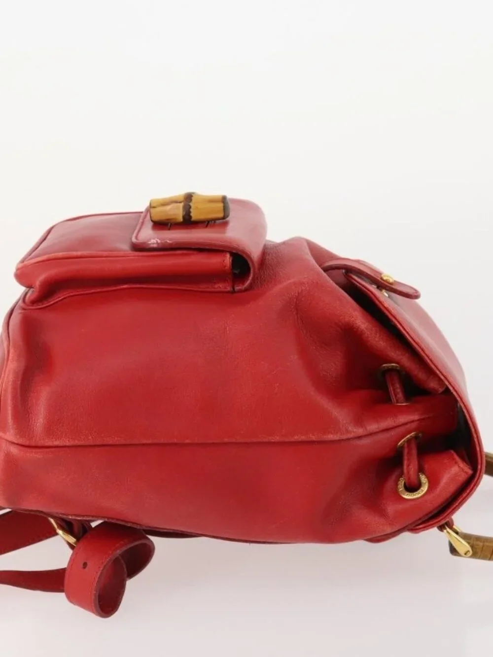 GUCCI Bamboo Backpack Leather Red Gold 003 1705 0030 Auth YKZ946